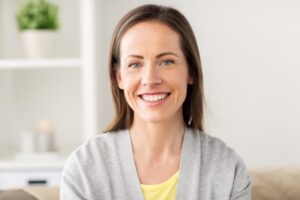 smiling woman in a living room